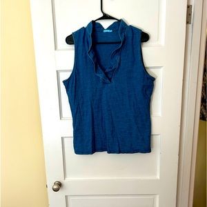 Denim, jean McLachlan ruffle, sleeveless top extra-large